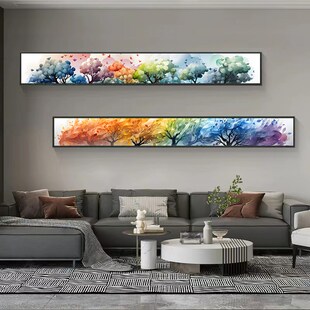 床头卧室森林系绿植清新横版装饰画客厅画沙发背景墙细窄长条挂画