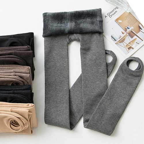 春秋季女加薄绒加厚健美裤脚登纯棉打底裤袜子内外穿环形踩脚裤袜