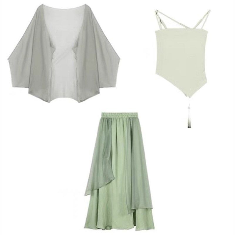 大码胖mm禅意新中式国风绿色吊带背心开衫半身裙女改良汉元素套装,女装/女士精品,大码套装,淘宝优惠券,粉丝福利购,淘宝优惠卷