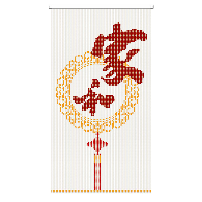 家和图案门帘定做福字茶字吉祥图案串珠帘子实木珠免打孔可自已串