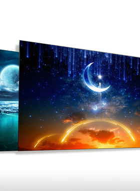 鱼缸背景贴纸画水族箱造景高清3D立体5D定制黑色月亮自带胶壁纸