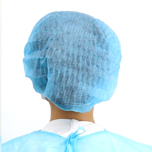 一次性帽子头套食品帽防尘透气女厨房厨师工作无纺布蓝色加厚圆帽