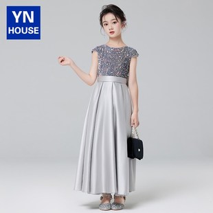 女童晚礼服轻奢小众高端钢琴演奏演出服儿童主持人大童闪亮公主裙