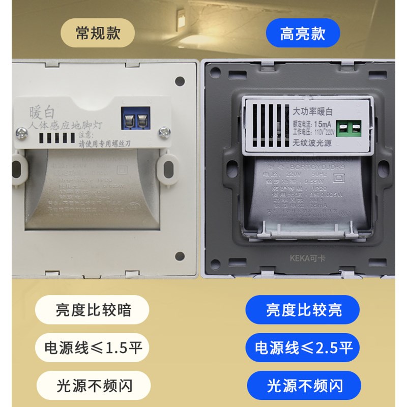 家用86型led走廊过道台阶灯 嵌入式小夜灯光控人体感应墙角地脚灯