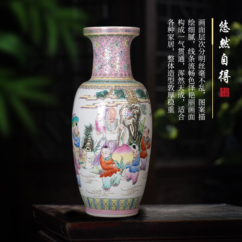 景德镇陶瓷花瓶手绘对瓶瓷摆件中式客厅玄关电视柜插花瓷瓶高60CM