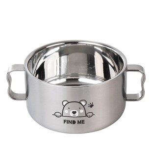 316L不锈钢饭盒圆形双把手小学生吃饭碗双层带盖泡面碗隔热汤碗