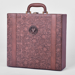 盒高档葡萄酒包装 手提红酒包装 礼盒子定制 红酒皮盒 红酒盒四支装