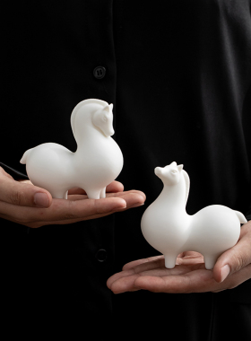 【德化白瓷】小唐马摆件 陶瓷素烧工艺 精品禅意家居生肖工艺装饰