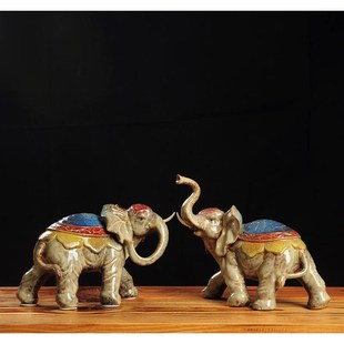 直供陶瓷工艺陶瓷大象摆件陶瓷摆件窑变釉长寿大象套组