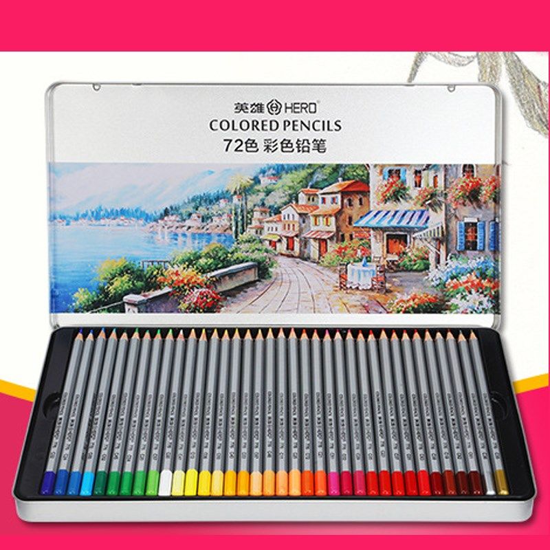 英雄水溶性彩铅笔48色专业填色学生儿童色手绘72色铁盒套装初学者