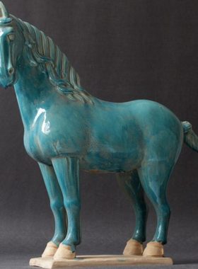 陶瓷马摆件唐三彩蓝马工艺品摆件客厅装饰酒店玄关创意摆件礼品
