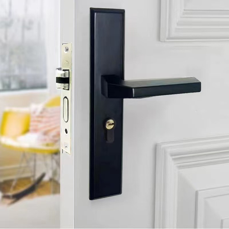 黑色卧室门锁室内家用通用型房间门木门锁具执手锁门把手柄静音锁