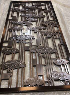 玄关厅镂空金属铝屏隔断雕23-3-9C花不锈钢雕风新中式铝板浮客雕