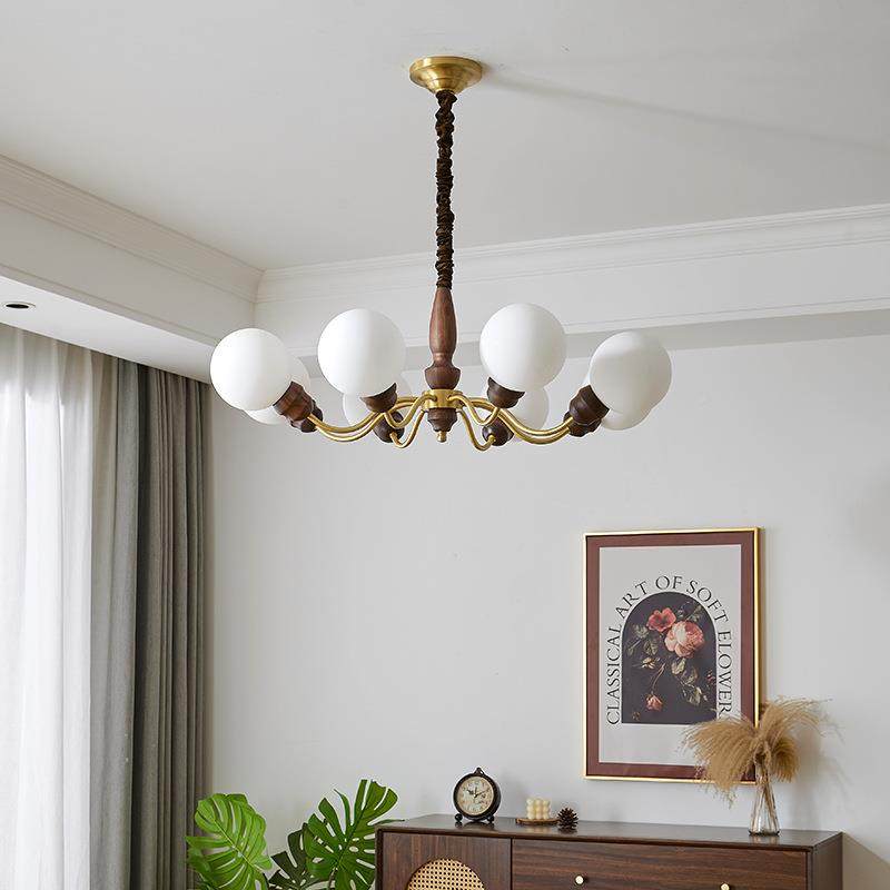 款法式中新古风客厅吊灯胡古桃52529木客高级感餐厅灯复黄铜厅大,家装灯饰光源,智能吊灯,淘宝优惠券,粉丝福利购,淘宝优惠卷