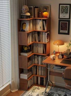 实木QDN转柜角书架卧落室地书置物架床边拐角柜客厅靠墙储物子学