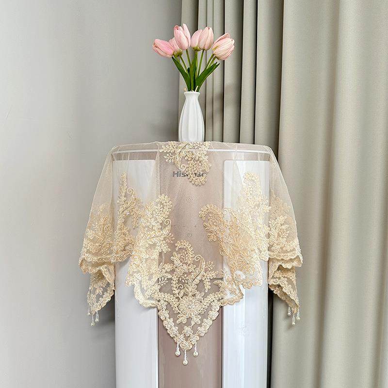 蕾丝机罩空调防尘立式圆形开不取防尘布手工钉珠串珠盖布床头电视