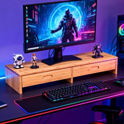 电脑显示屏高架楠置物架增家用办公室杂竹物抽屉收纳架垫支增高架