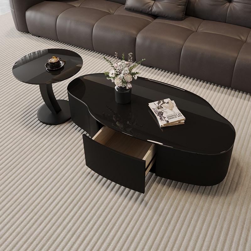 2025新款轻奢意式o玻璃茶几客厅家用高级感网红小户型茶几边几组