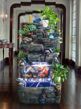 假办山流水喷鱼泉缸风水轮加湿器景TB-55637观客阳厅台公室水幕墙