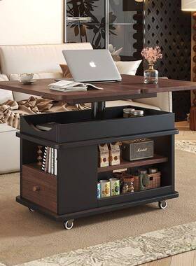 移动客厅小型多功能折叠发XBB边实木柜升降茶几小推车沙家用户茶
