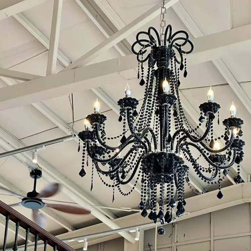 式475复古水晶吊灯黑色客气厅餐楼梯灯酒店餐厅吧大高档网法咖婚