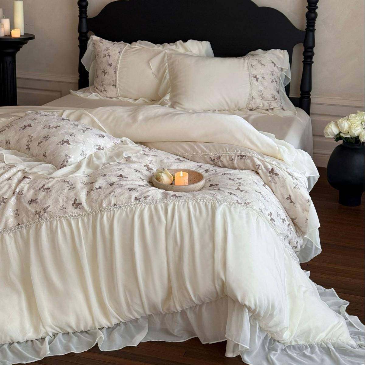 件浪DAF漫法式蝴提花60支双面天丝四雪纺花边被蝶套丝滑凉感套夏