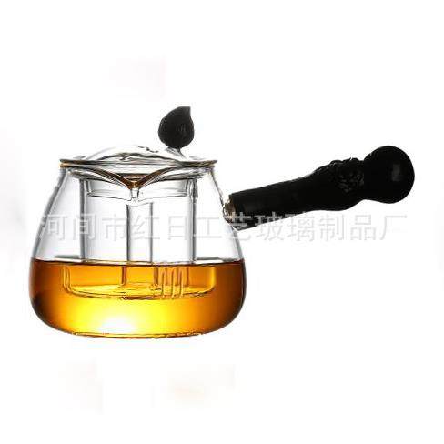 日式高耐热玻璃煮茶壶侧容把大量蒸茶耐温玻1589璃壶茶具老寿星蒸