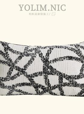 发现代轻奢风高ZCT端沙房靠枕米灰色抽象抱肌理靠垫套枕样板方枕