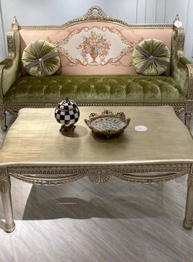 意大利法式欧高式浪漫粉绿色复古艺术HPX3端金色布艺12沙组发合家