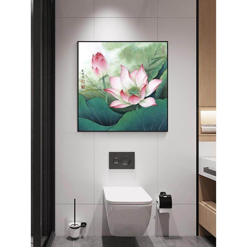 荷花间图装饰画正卫方形挂画新中LY356LY式客厅餐书房莲花厅生净