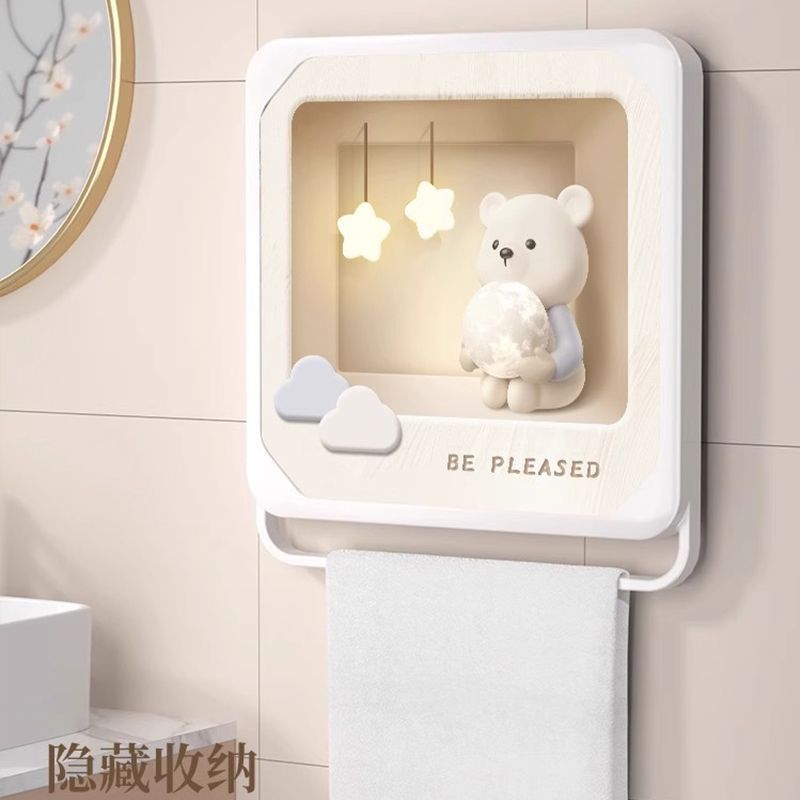 奶油熊免打孔防水浴室壁画收纳箱