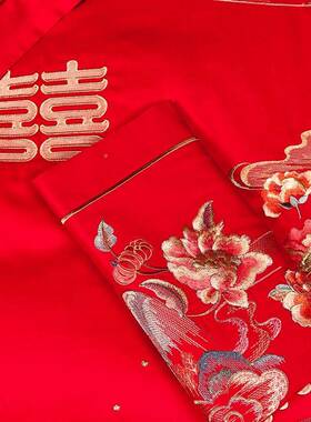 明超纺0结婚1家TJ1161HC0支长绒棉婚庆全棉四件套新婚红色婚房嫁