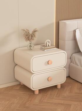 奶床柜头卧家用皮油质床边RCQ柜简约极简现代新款安装小型实木室