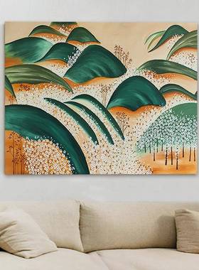 99859手绘大幅花卉厅五瓣青山油画纯沙发背景客卧室画饰装画肌理