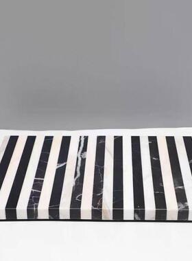 简现代大理石黑白条纹盘摆件约样板58303房家居客厅茶面几桌托软