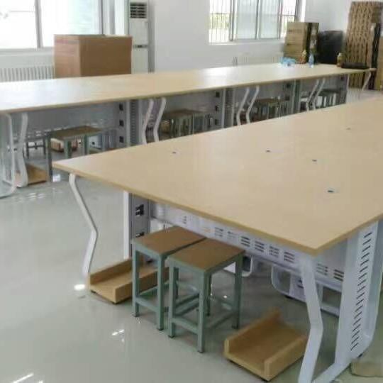 厂家电教电室钢结合室单人双006人木脑桌学校机房微机电脑桌