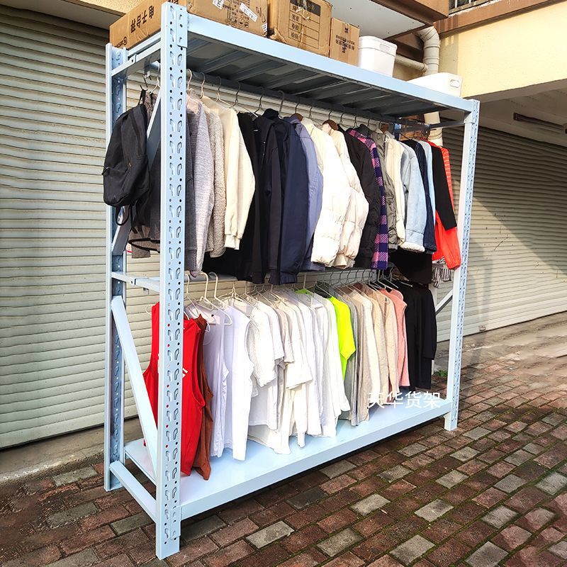 仓库双层圆管钢管服装展示架