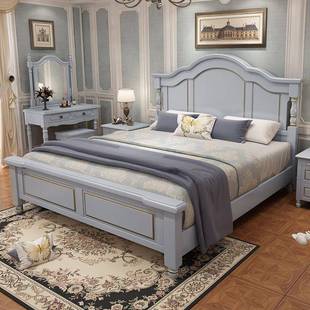 美式 轻奢实床1白.2米床1.8m双人主卧婚床ILG1.5米单人木高箱色储