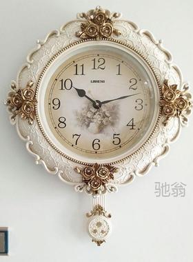 麓r尚石英钟表欧挂钟客厅挂CXP时式式家用静大气简约挂表音挂墙轻