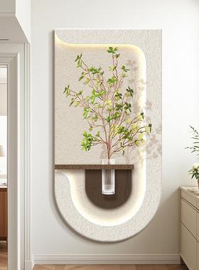 奶风培绿油植装饰墙上花画瓶玄关立体砂岩水走廊DEY入户过道挂画