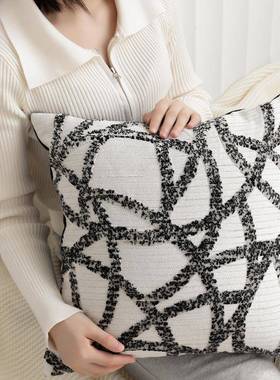 现代轻奢风高端SSZ沙发靠枕灰抽象肌理靠垫套抱枕样米方板房枕色