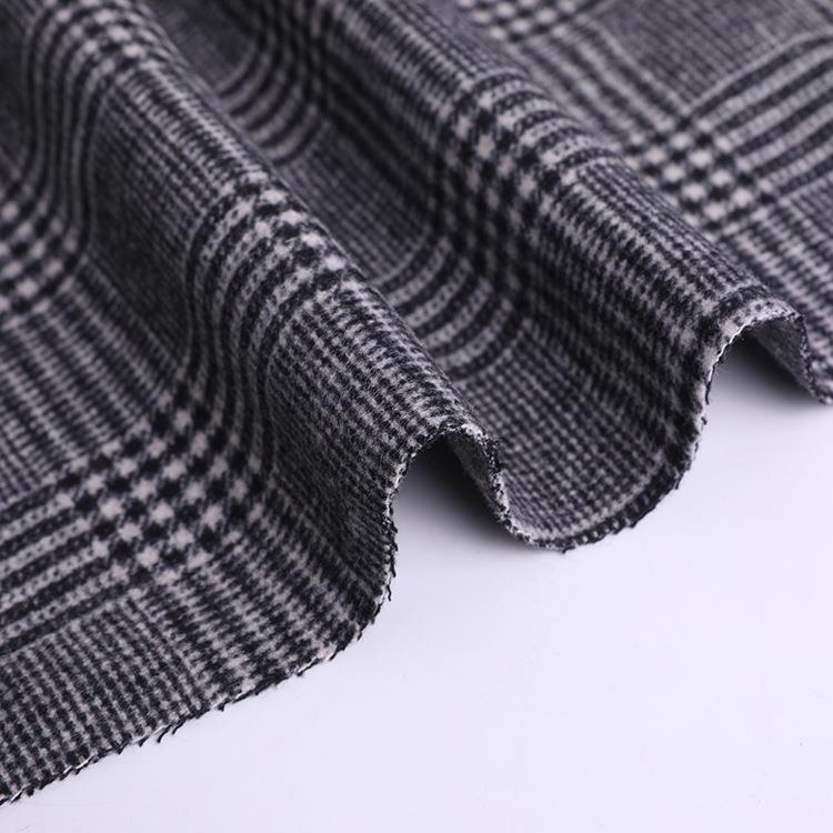 货白格黑千鸟格布料毛呢面80料羊毛BQV双面现呢大衣服装面料