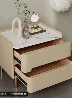 实木床头约柜231209轻奢岩板储物柜卧室皮简现代床柜质小户型边收