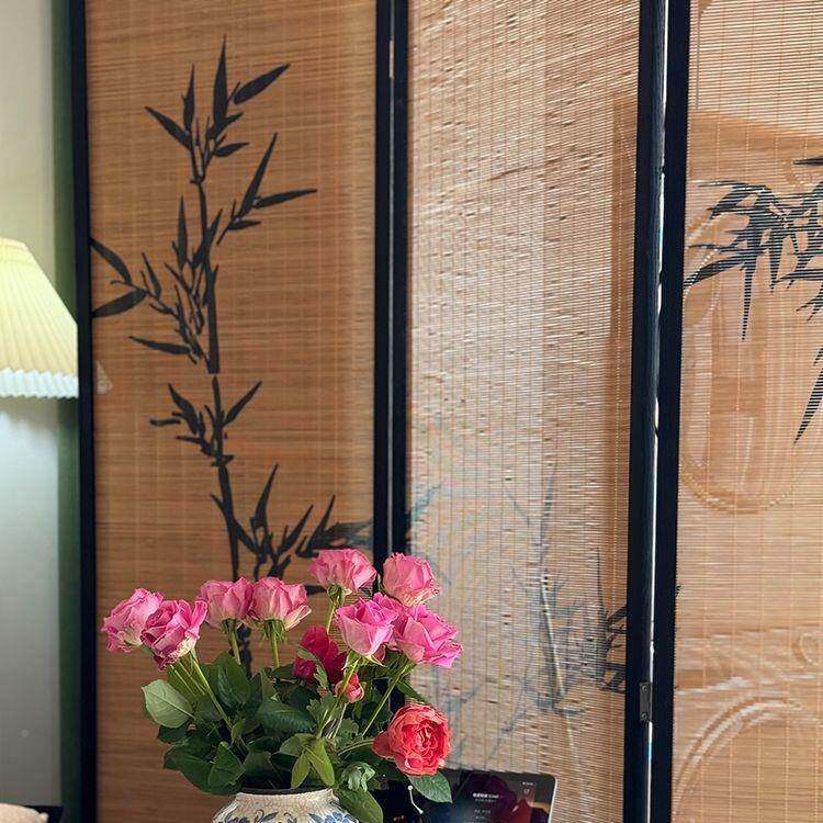 复古屏风竹贴子纸新中式茶室小隔断DJT竹编客厅围挡户型茶国室风