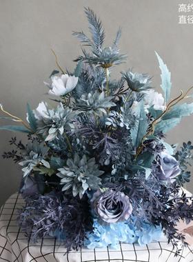 婚庆路引蓝色盆花T花台舞IWO台背景系宾花艺婚礼堂花点迎宴会厅