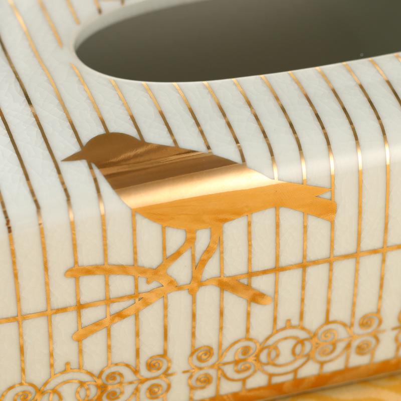 美式金边办公室纸盒简收约厅LJV家用典巾雅纸巾抽欧客式陶瓷茶几