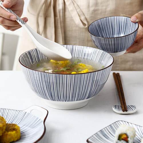 整箱出厂釉下纹彩餐具兰条碗盘碟瓷网红家用米陶IWF饭碗菜盘