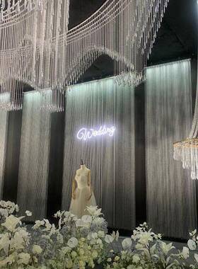 新款婚庆水晶吊顶圆环铁饰艺线帘珠成品圆帘环RFF装婚堂礼套系布