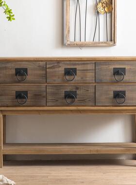 式复古实木关柜客32759餐杉木六美抽高脚收纳柜玄民宿酒店装厅饰