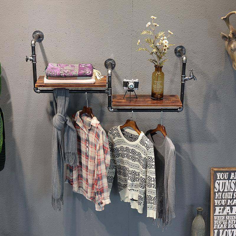 新款JS-63546服装店衣架展架服装架上货壁示挂衣架铁艺复古水管服